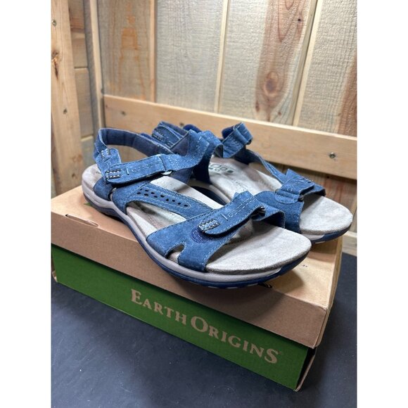 Womens Earth Origins Sullivan 9.5W Navy Pig Suede Sandals - Picture 1 of 9